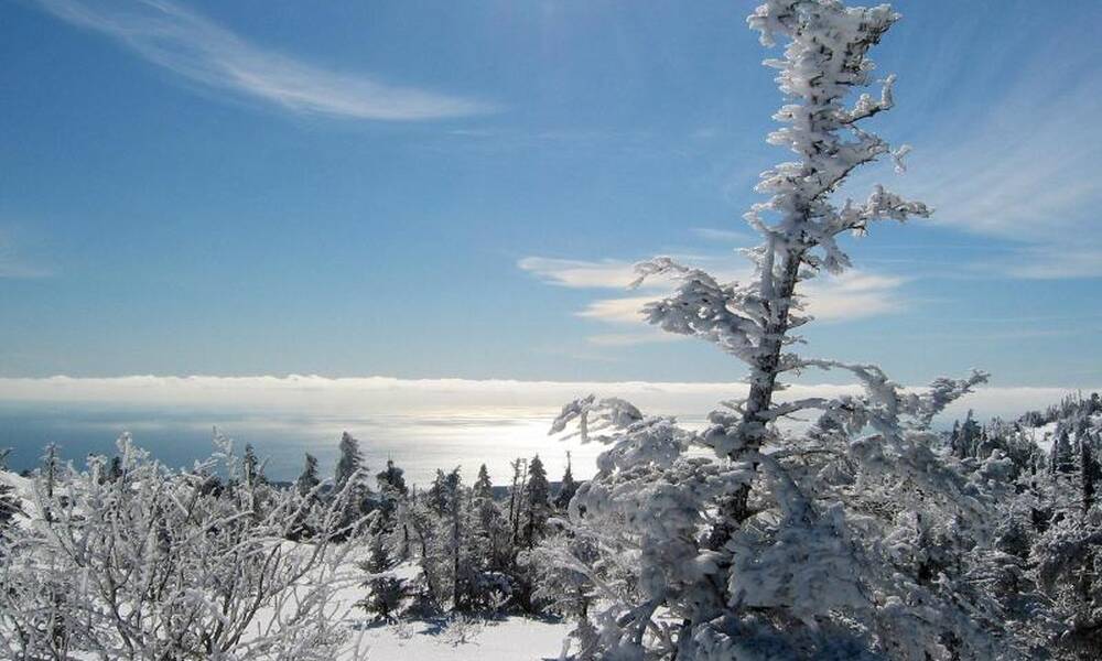 Het uitzicht vanaf Cadillac Mountain in Acadia National Park Maine in de winter