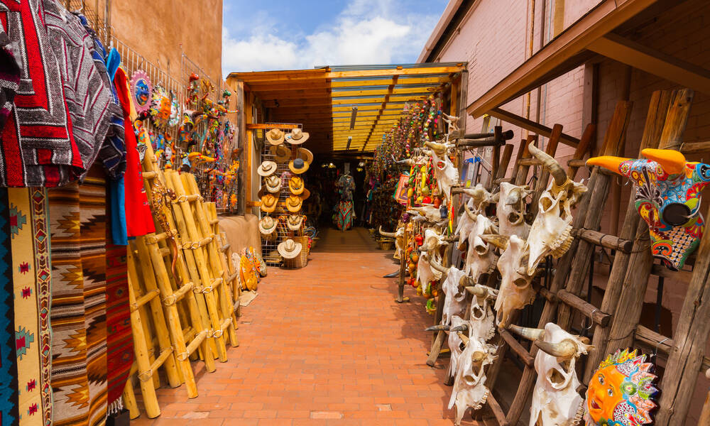 Winkeltjes met souvenirs en lokale spullen in Santa Fe, New Mexico
