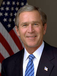 Portret van president George Walker Bush, president van de VS van 2001-2009