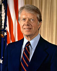 Portret van president James 'Jimmy' Earl Carter, president van de United States van 1977-1981