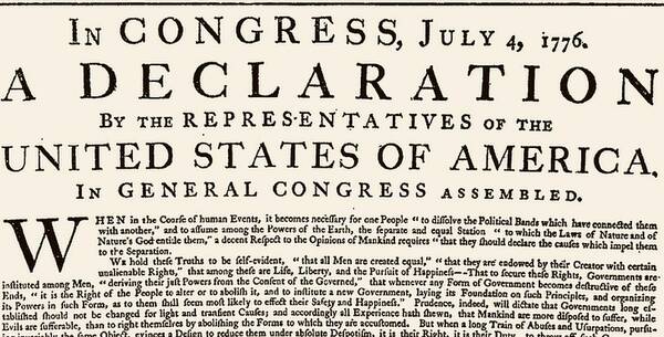 De Onafhankelijkheidsverklaring, waarvan Thomas Jefferson de belangrijkste schrijver was