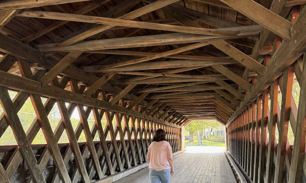 Op de foto zie je Nienke op de Henry Bridge in Bennington