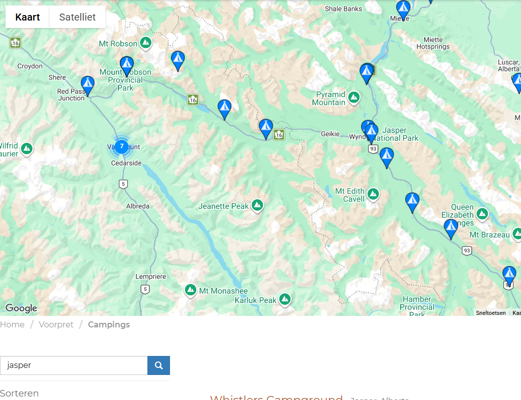 Campingoverzicht Jasper